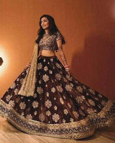 brown wedding dress pakistani Golden Brown Net Lehenga Choli For Wedding Guest in Indian Festivals & Pakistani Weddings Dress