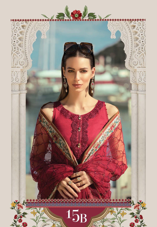 Designer Lawn Dress by Sobia Nazir In Beutiful Maroon Red Color.Work Embellished With Dhaga Embroidery Stylish Short Shirt And Gharara Pants.