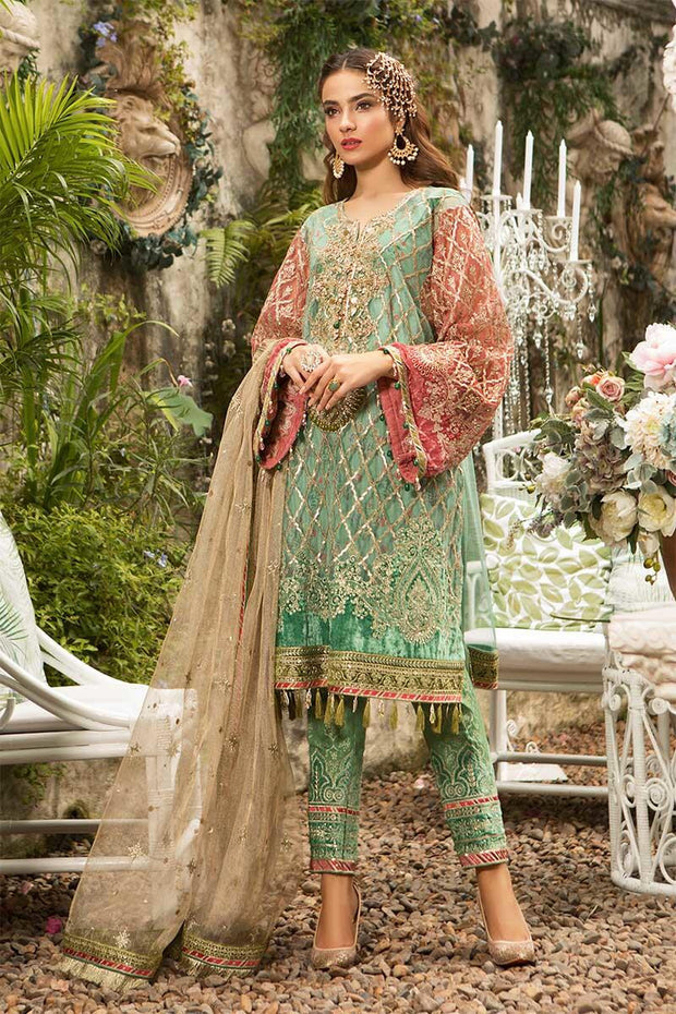 Stylish Hand Made Dress In Green Color.Work Emballished With Tilla Threads Embroidery Sequance Swarovski Crystals And Pearls Work.