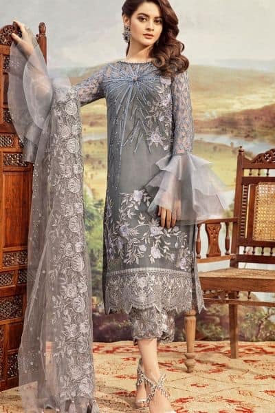 Stylish Gray Dress In Beautiful Gray Color.Work Embellished With Tilla Threads Embroidery,Cut Work Patches & Sequance.