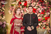 Red Dulhan Maxi in Lahnga Shape.Stylish Bridal Lahnga Maxi Embalished With Pure Dabka Nagh Zari And Pearls Work.