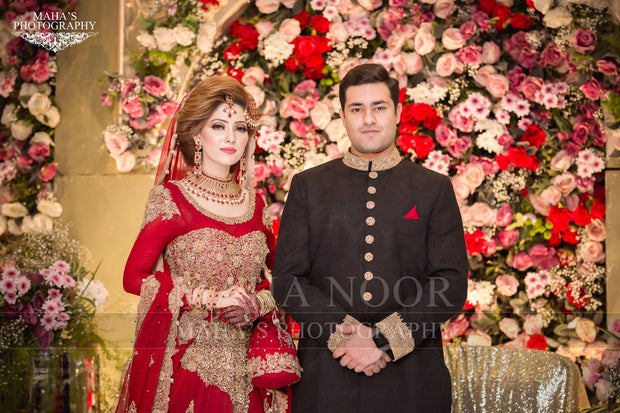 Red Dulhan Maxi in Lahnga Shape.Stylish Bridal Lahnga Maxi Embalished With Pure Dabka Nagh Zari And Pearls Work.