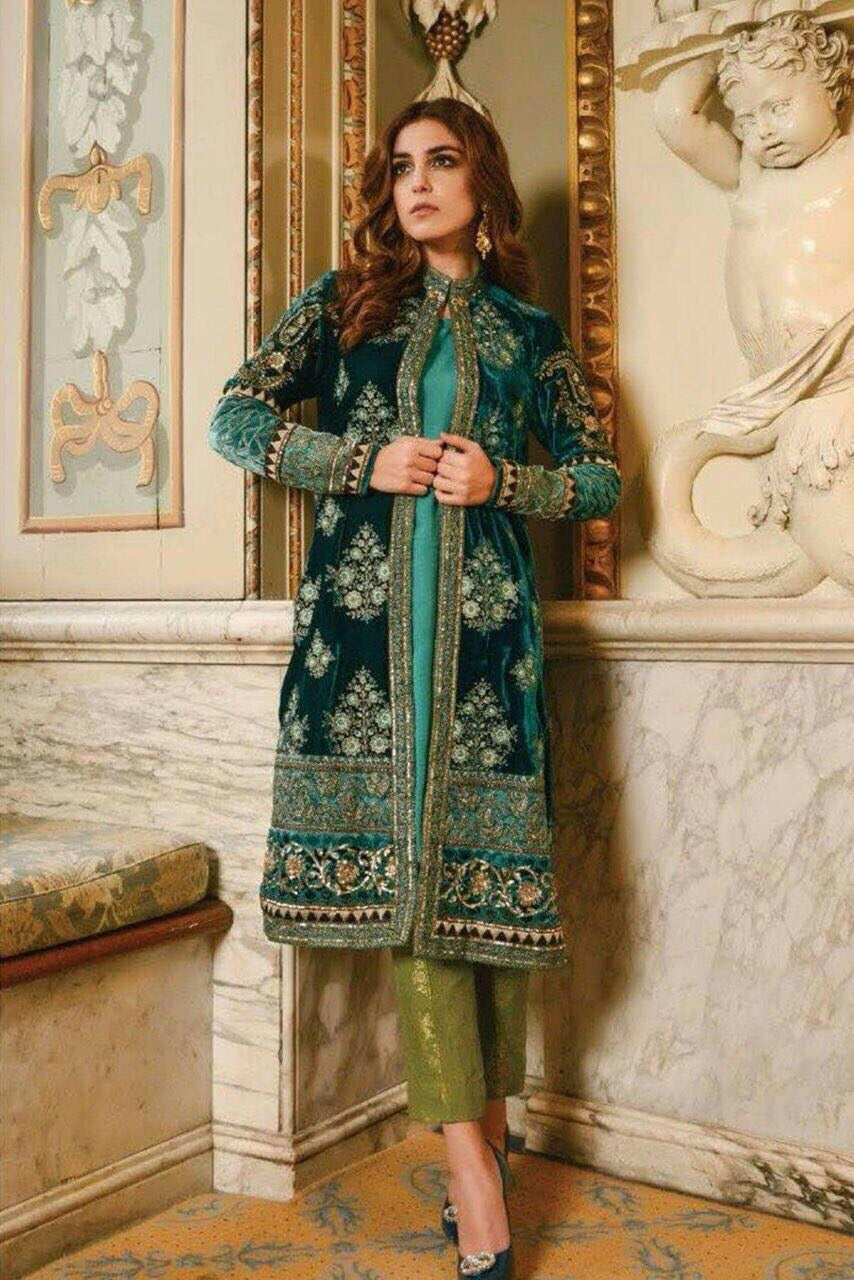 Beautiful dress by Maria b in dark bottle green color