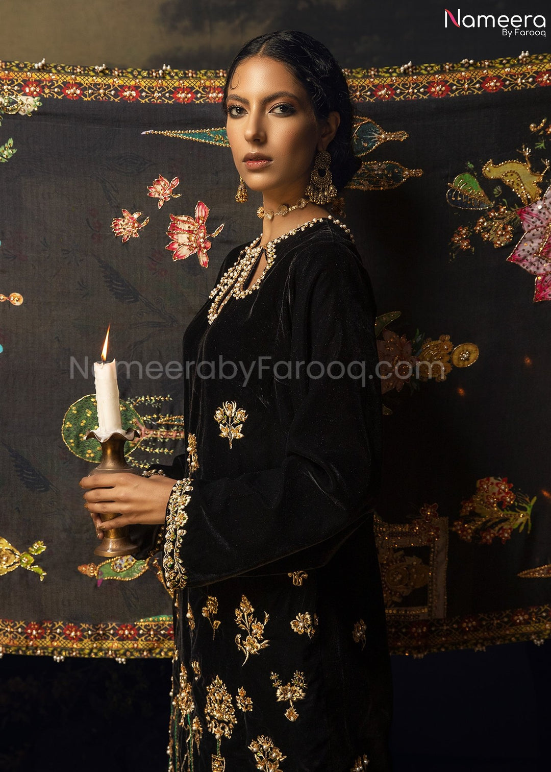 Black Velvet Salwar Kameez for Wedding Party 