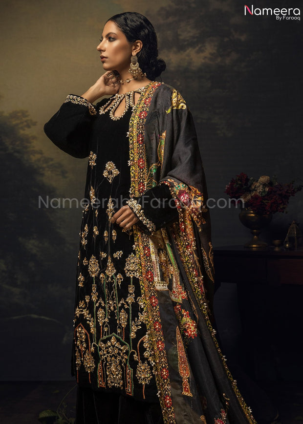 Black Velvet Salwar Kameez for Wedding Party  2021