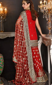 Pakistani Formal Dress of Deep Red Colour 1