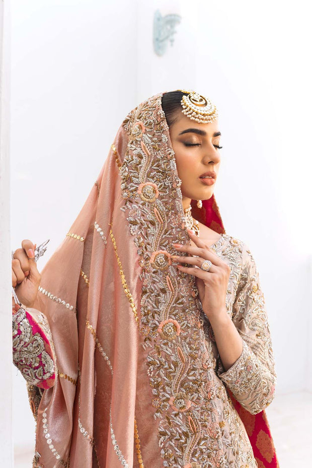 Baby Pink Lehenga Raw Silk Gown Pakistani Wedding Dress 2023