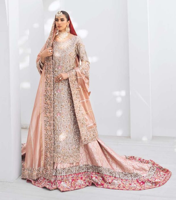 Baby Pink Lehenga Raw Silk Gown Pakistani Wedding Dresses