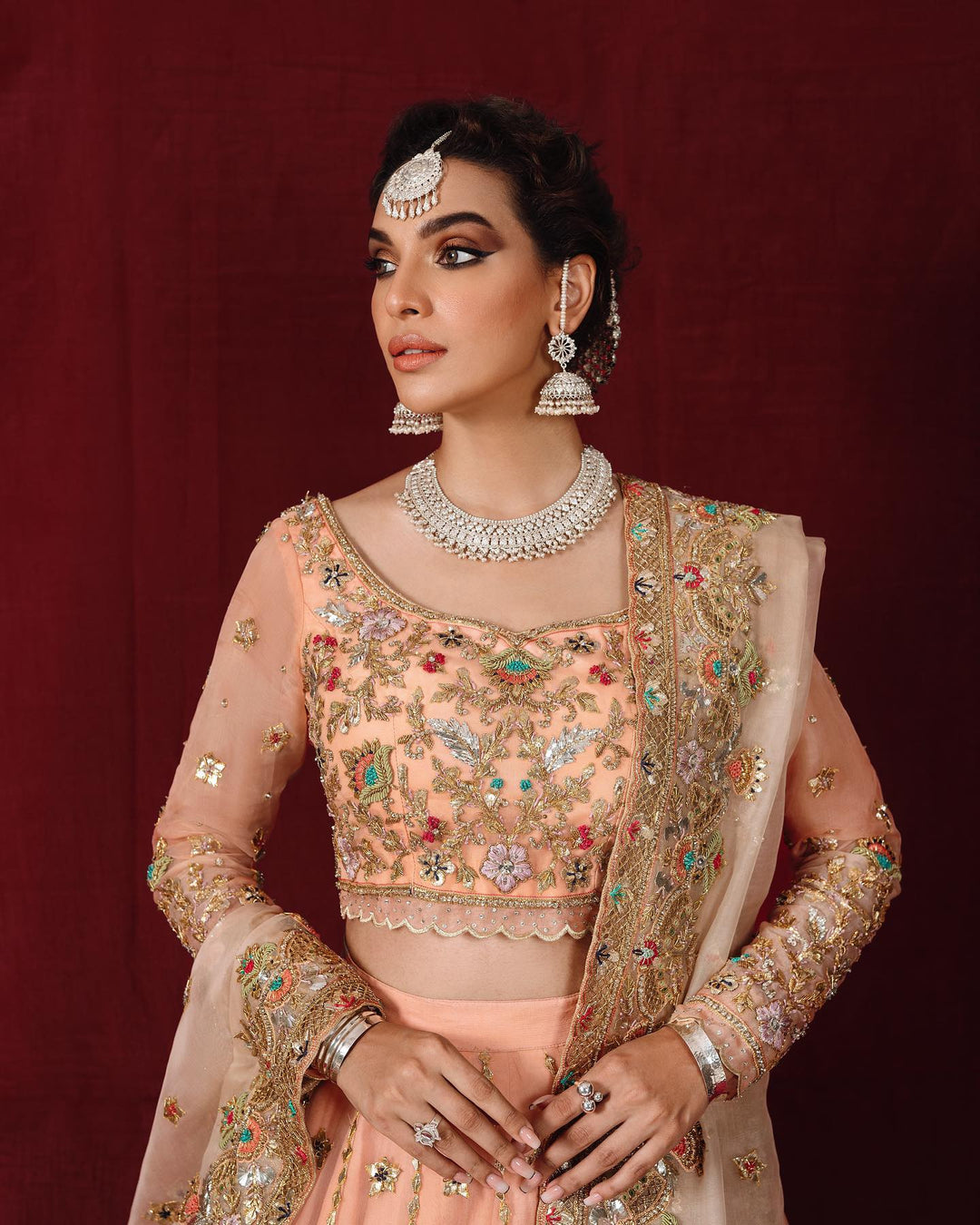 Baby Pink Pakistani Bridal Lehenga with Choli and Dupatta