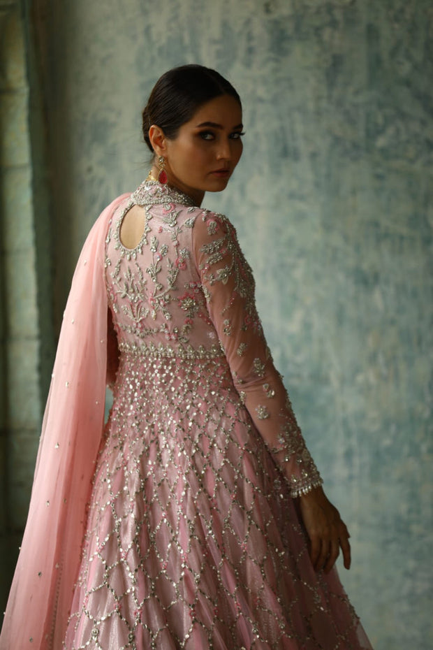 Baby Pink Net Lehenga Frock Pakistani Bridal Dress