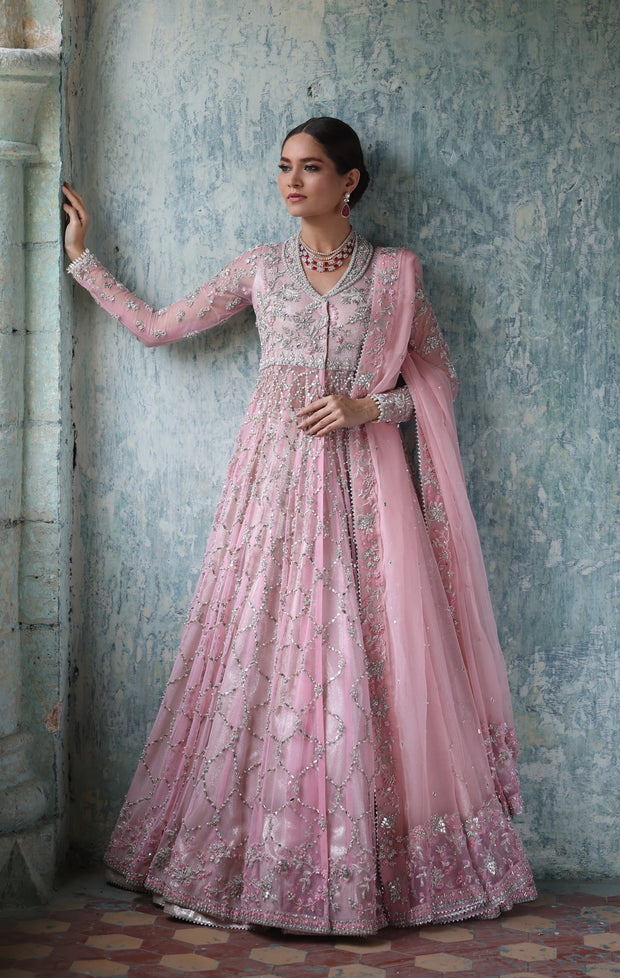 Baby Pink Net Lehenga Frock Pakistani Bridal Dresses