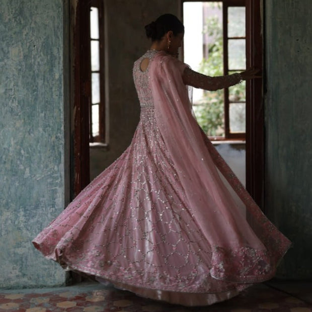 Baby Pink Net Lehenga Frock 