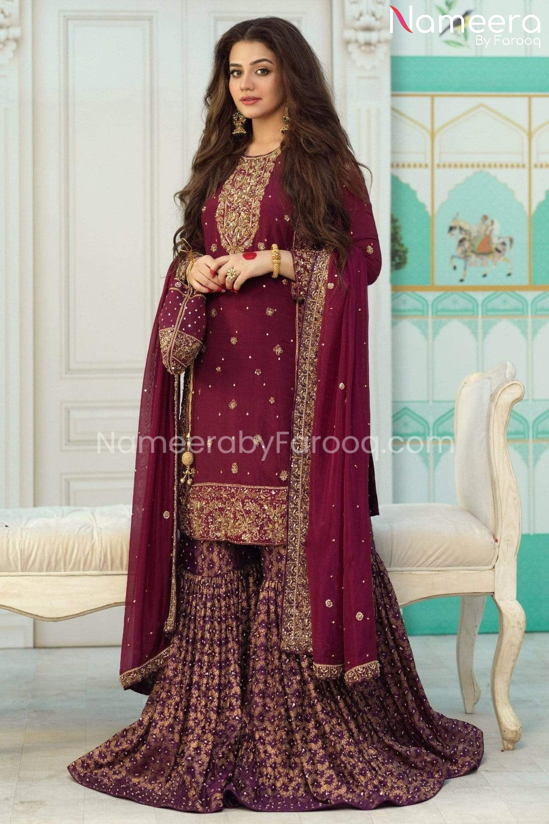 Banarasi New Garara Pic Banarasi Gharara Latest Maroon Banarsi