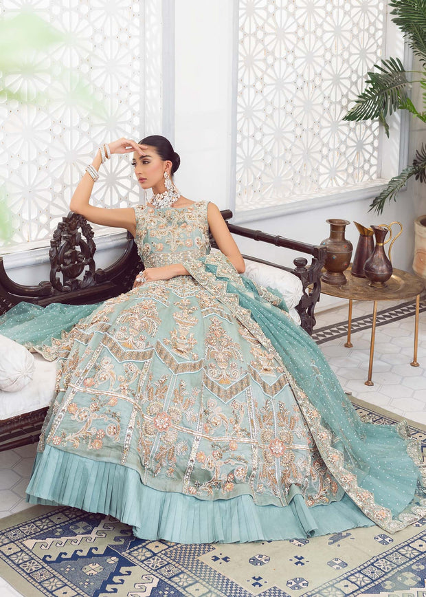 Beautiful Blue Bridal Dress Pakistani in Embellished Gown Style