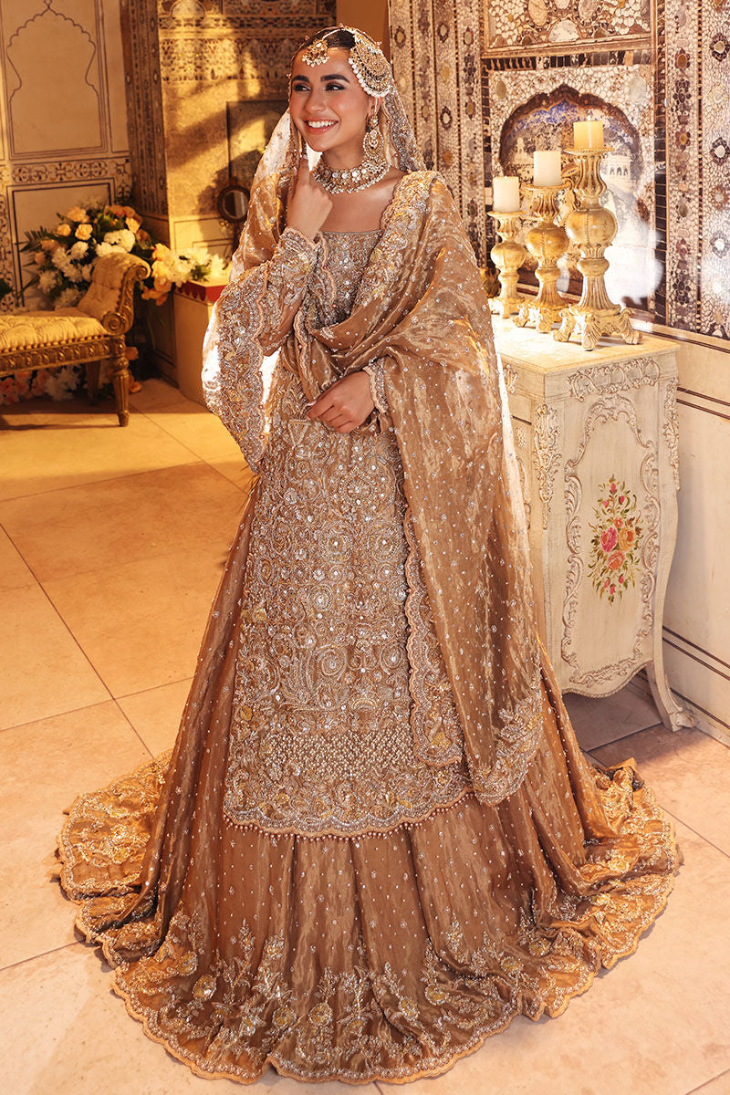 Elegant Golden Pakistani Bridal Lehenga Dress