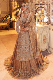Beautiful Golden Bridal Dress Pakistani in Lehenga Kameez Style