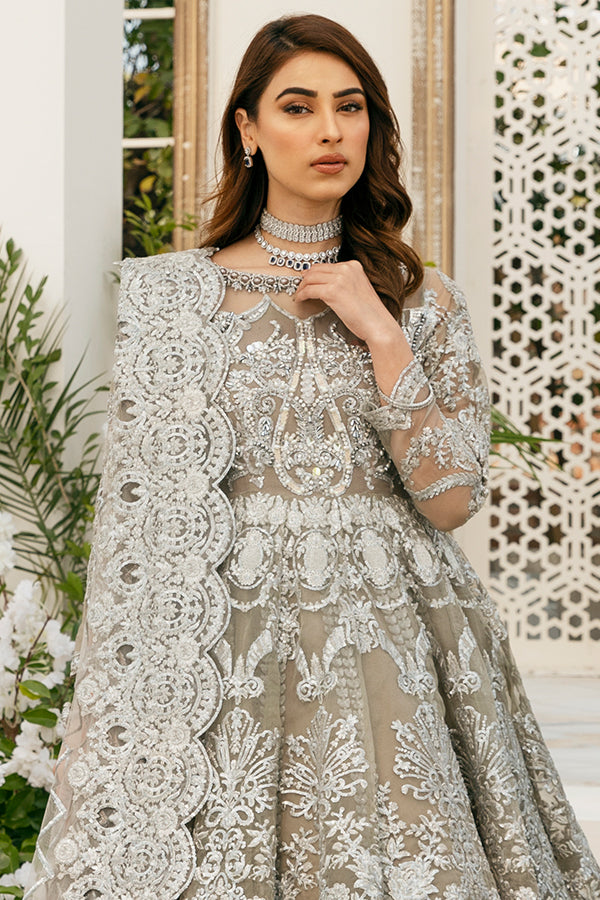 Beautiful Lehenga Frock Grey Bridal Dress Pakistani