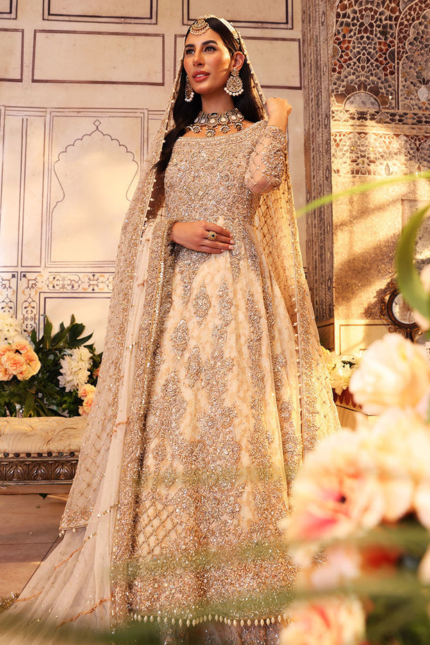 Beautiful Off-White Pakistani Bridal Frock with Lehenga Dress