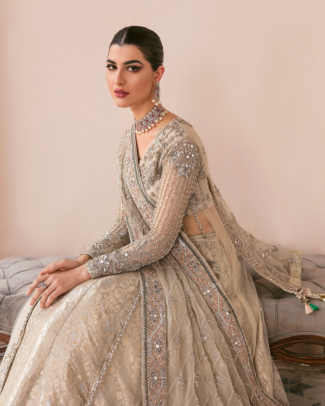 Exquisite Pakistani Bridal Gown with Lehenga and Dupatta