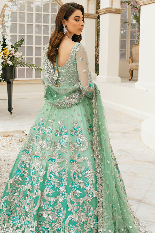 Beautiful Pakistani Bridal Sea Green Lehenga Gown Dress