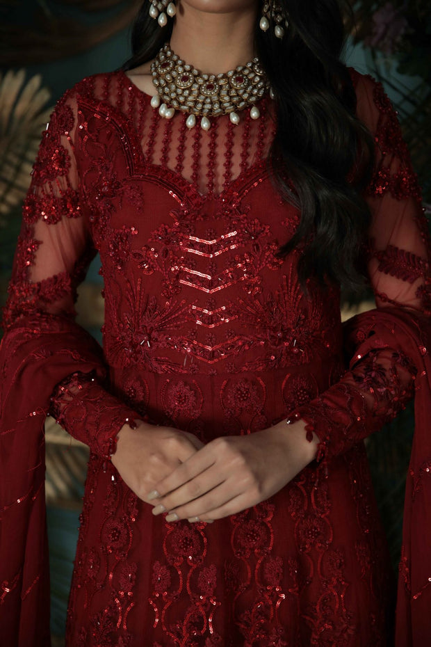 Beautiful Pakistani Red Dress in Traditional Pishwas Frock Style