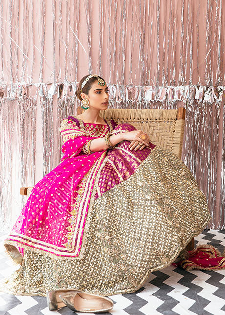 Elegant Plum Pakistani Bridal Lehenga Choli with Dupatta