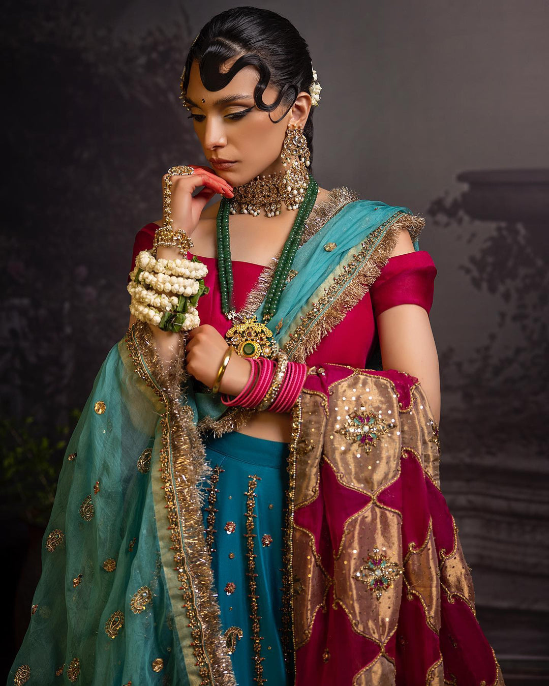 Luxurious Raw Silk Pakistani Bridal Lehenga Choli