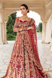 Beautiful Red Pakistani Bridal Dress in Embellished Gown Style