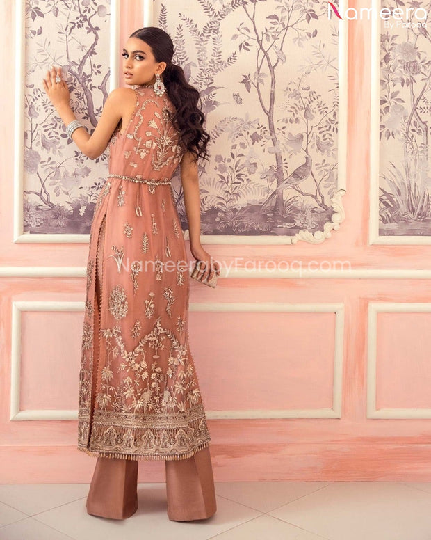 Beautiful Rose Pink Net Shirt with Pants Dress Online