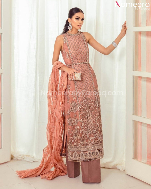 Beautiful Rose Pink Net Shirt with Pants Dress