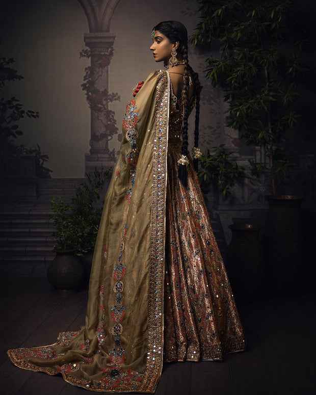 Beautiful Tissue Lehenga with Sleeveless Choli and Dupatta Dress