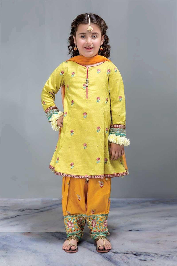 Beautiful Aline Shirt Shalwar Designer Dress in Lemon Yellow for