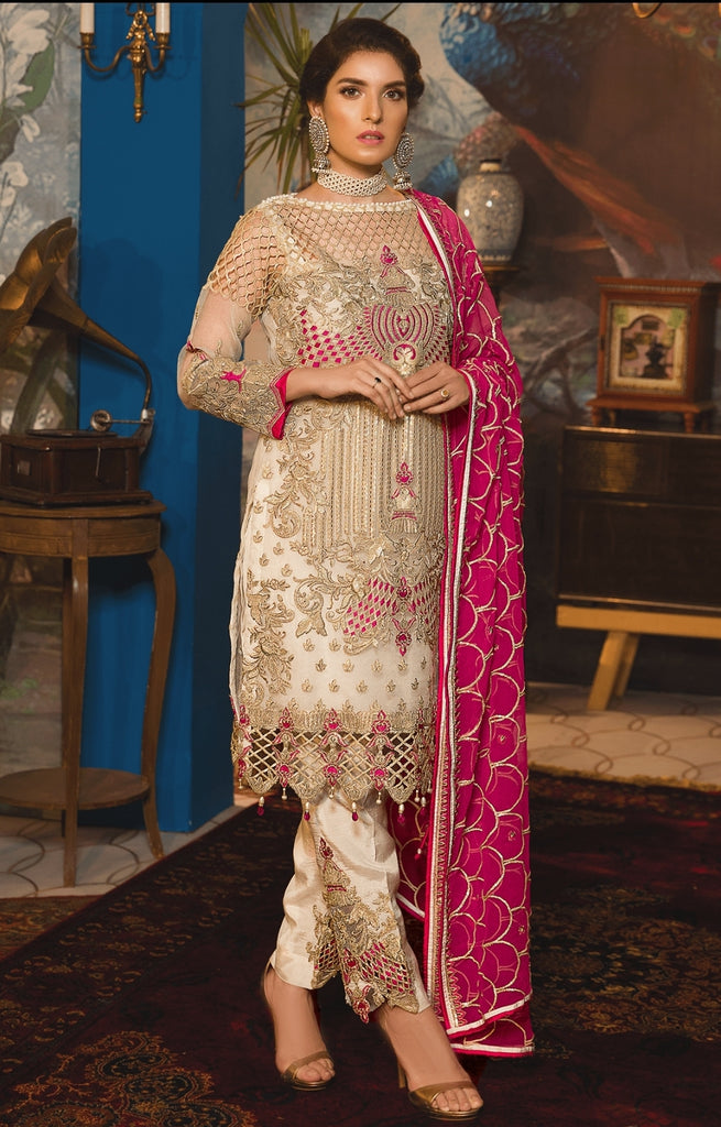Buy beautiful trouser design with organza shirt in USA Nameera