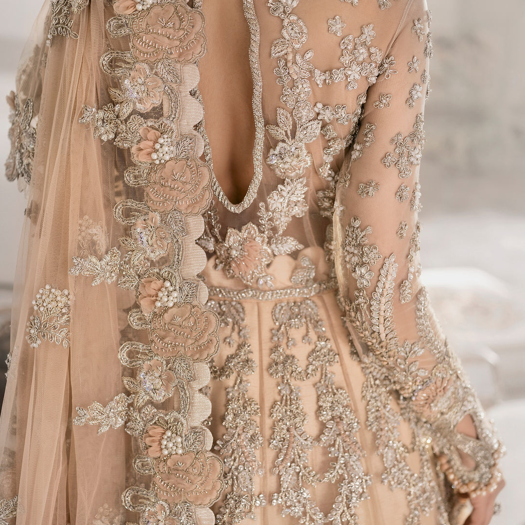 Golden Beige Lehenga Frock for Pakistani Wedding Dresses SMALL Golden Beige Lehenga Frock for Pakistani Wedding Dresses SMALL