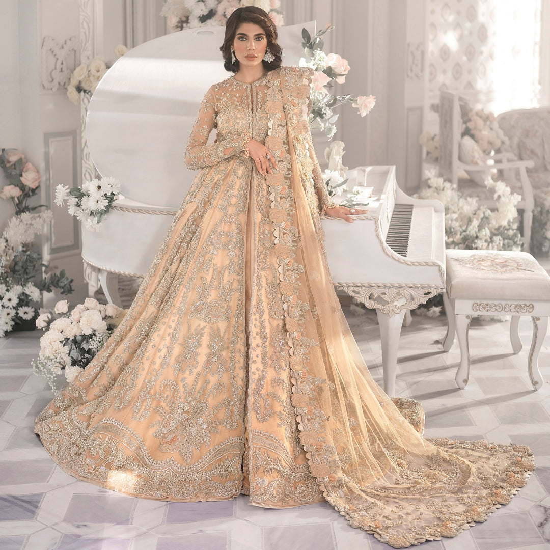 Golden Beige Lehenga Frock for Pakistani Wedding Dresses SMALL Golden Beige Lehenga Frock for Pakistani Wedding Dresses SMALL