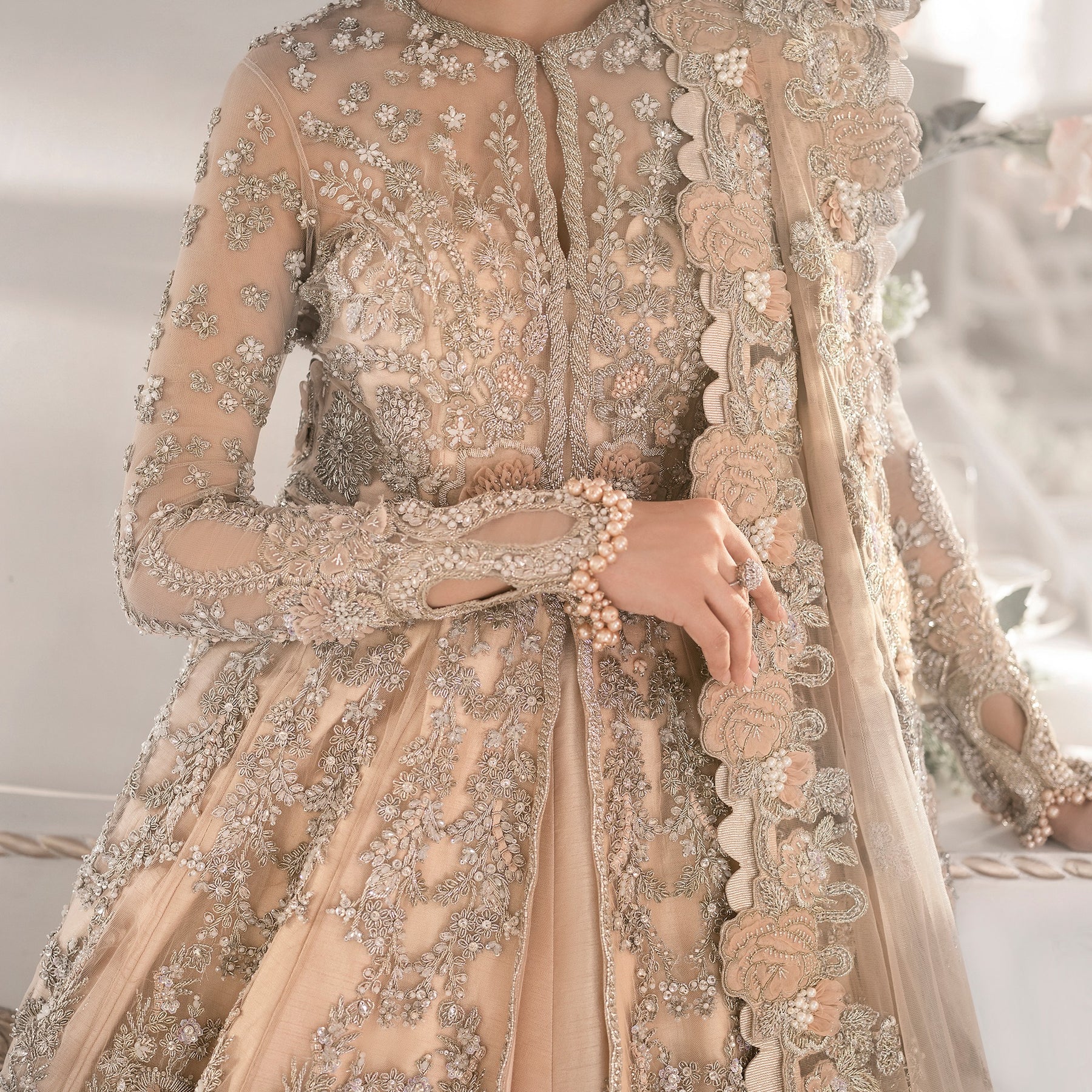 Beige Bridal Lehenga Maxi for Pakistani Wedding Dresses – Nameera by Farooq