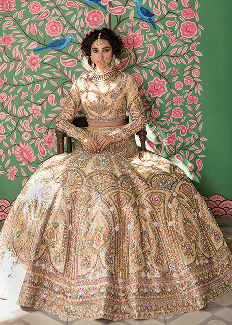 Beige Raw Silk Lehenga