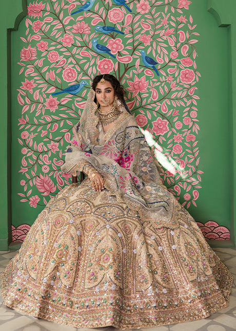 Beige Raw Silk Lehenga Choli 