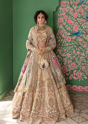 Beige Raw Silk Lehenga Choli for Indian Bridal Wear
