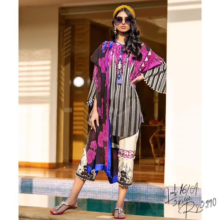 Best Designer Lawn Dress in Black and Purple Color Small