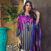 Best Designer Lawn Dress in Black and Purple Color Closeup
