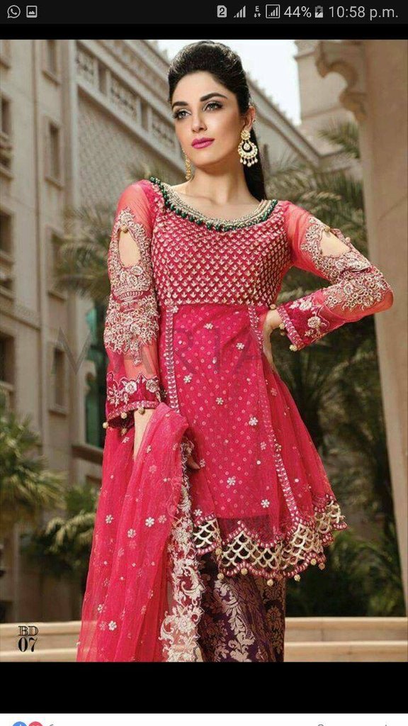 Maria B Designer Dress Red Color.  Chiffon & Net Fabric Model # C 80