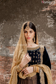 Black Anarkali Dress for Wedding with Embroidery Velvet Body