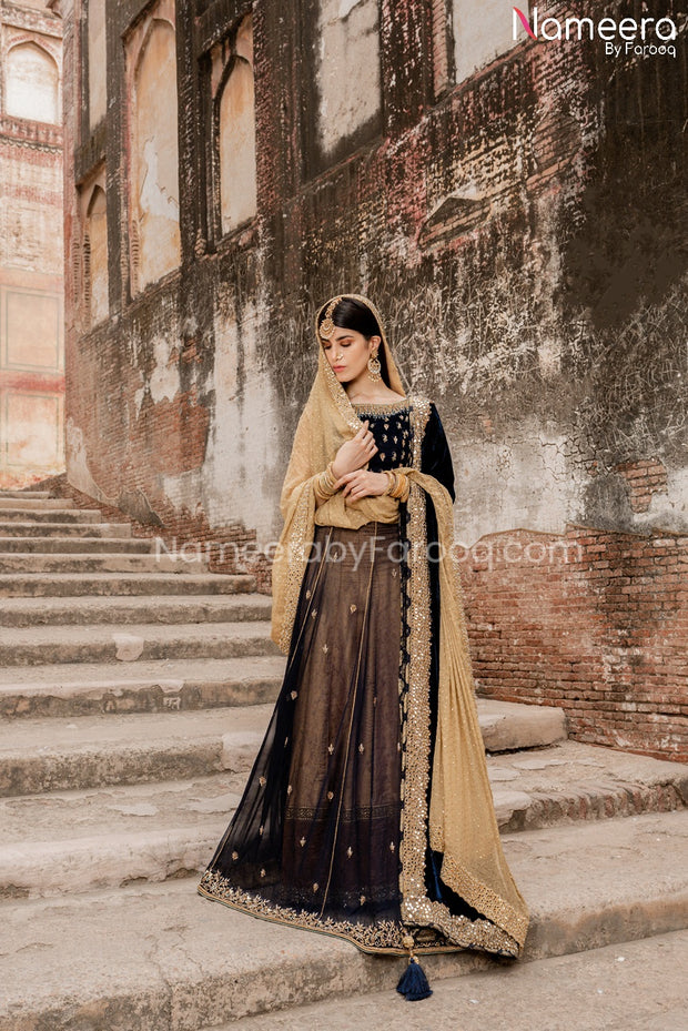 Black Anarkali Dress for Wedding with Embroidery