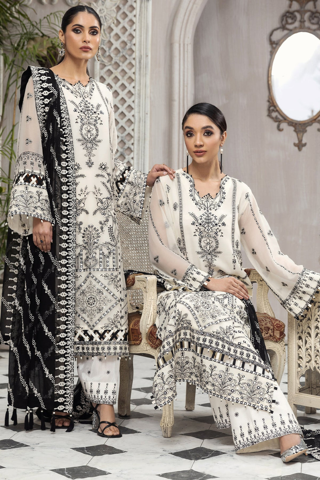 Black And White Salwar Kameez with Embroidery Stylish