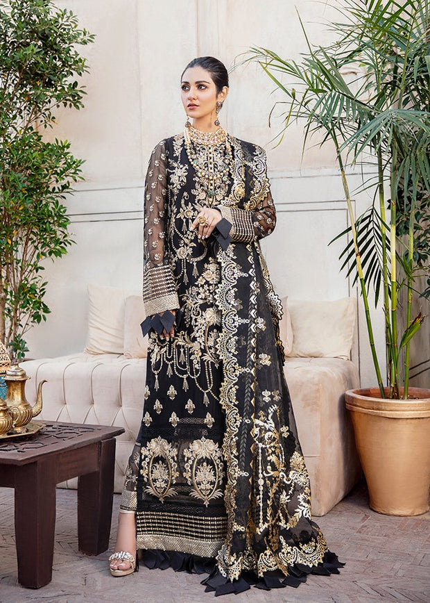 Black Crinkle Chiffon Outfit with Embroidery 