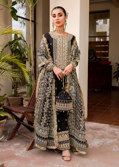 black and gold pakistani wedding dress black and gold wedding dress Classic Black Golden Pakistani Wedding Dress Lehenga Choli LARGE