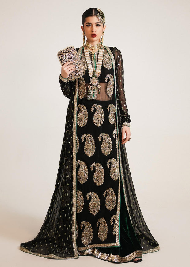 Buy Black Satin Khatli Worked Party Wear Gown | Gowns