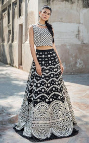 Black Lehnga Choli with White Embroidery