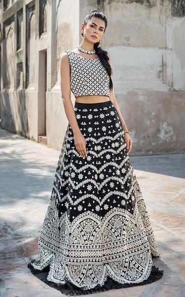 Black Lehnga Choli with White Embroidery